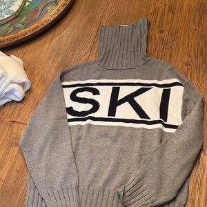 Elan Gray Turtleneck Sweater with Black and White Ski Design